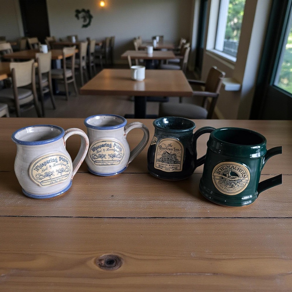4 Deneen Pottery Mugs Whispering Pines River Town Inn Schumachers Vintage
